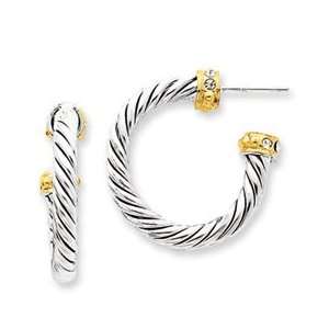    Sterling Silver Vermeil Crystal Hoop Post Earrings Jewelry