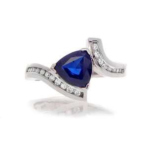  1.71 Cttw 14k White Gold Genuine Sapphire and Diamond Ring 