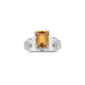  0.01 Ct Diamond & 1.67 Cts Citrine Ring in 14K White Gold 