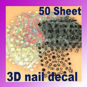 50 Sheet Mix Color 3D Flower Nail Art Sticker Tip Decal  