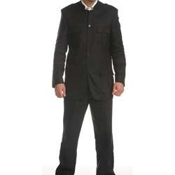 Ferrecci Mens Black Linen Mandarin Collar Suit  