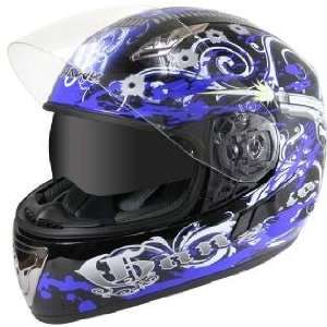  Hawk Blue Gangster Graphics Helmet with Dual Visors Sz L 