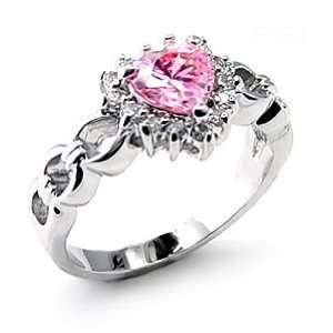  Heart Shape Pink CZ Sterling Silver Ring SZ 8 Jewelry
