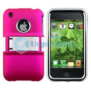 Pink Deluxe Rubber Hard Case Stand W/ Chrome+Privacy LCD Film For 