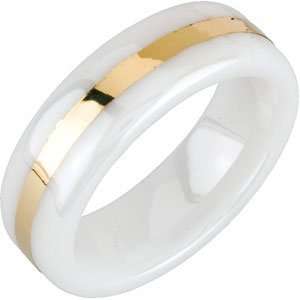  08.00 White Ceramic Band With 14ky Inlay Jewelry