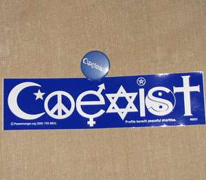 COEXIST Decal PEACE Bumper sticker and Button pin SET  