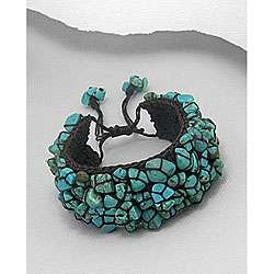Cotton Mosaic Modern Reconstructed Turquoise Pull Bracelet (Thailand)