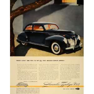 1939 Ad Lincoln Zephyr V 12 Blue Automobile Sedan Car   Original Print 