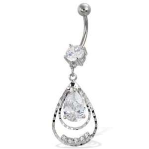    Belly button ring with big gem and teardrop dangle Jewelry