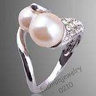 Fashion Womens Cream Pearl Crystal White Gold GP Finger Ring KSR056