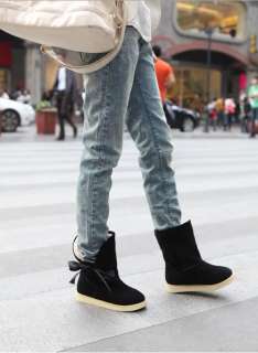 Fashion Vogue Flats Heels Boots Lace Winter Boots Bow Mid Calf Snow 