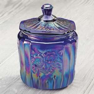 Blue Carnival Glass Biscuit Jar 