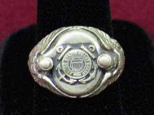 WWII Era Sterling Silver U.S. Coast Guard Picture Ring  