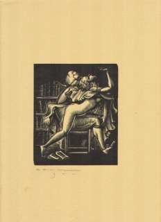Washington Library Romance Scene Woodcut Print  