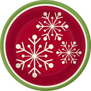   BANQUET PLATES Holiday Dinner Snowflake Red White & Green Design NEW