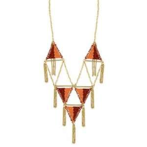   Seed Bead Geometricl Tribal Bib Fashion Necklace Gold Tone Jewelry
