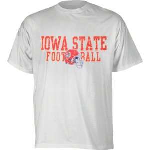  Iowa State Cyclones White Distressed Football T Shirt 