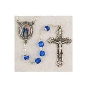 7mm Bead Our Lady of Grace Photo Rosary Blue Beads in Deluxe Gift Box.