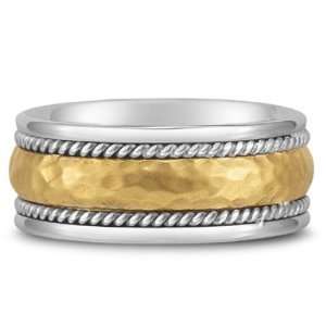  Platinum and 18K Gold Domed Hammered Wedding Band Jewelry