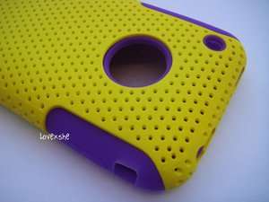 iPHONE 3G 3GS   PURPLE YELLOW MESH HARD & SOFT SILICONE CASE COVER 