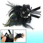 woman black peacock design feather accent button closure wrist band