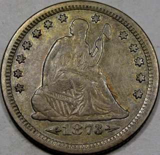 1873 S Arrows Seated Liberty Quarter Dollar Choice EF+ So NICE 
