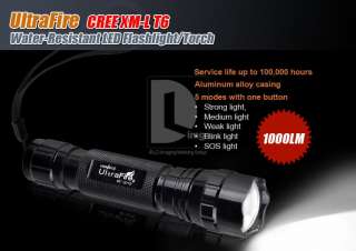 UltraFire 5 Mode 1000Lm CREE XM L T6 LED Compact Flashlight Torch WF 