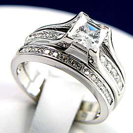   2pc Engagement Wedding Womens Band Ring Princess cut Bridal Set  