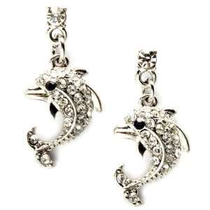    The Cutest Silvertone Crystal Dolphin Lovers Earring Ever Jewelry