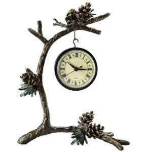 Pinecone & Branch Rustic Cabin Desk Mantel Shelf Clock Verde Green 