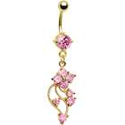 Body Candy Gold Plated Pink CZ Vine Dangle Belly Ring