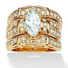   14k Gold Plated Marquise and Round Cubic Zirconia Wedding Ring Set