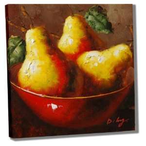  Pears in Red Bowl by D. Long (14x14)