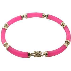  Pink Jade Curved Bar Single Row Vera Link Bracelet 8, 14k 