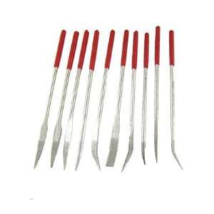   160 x 4mm Lapidary Bent Curved Diamond Needle Files Red Handle 10 Pcs
