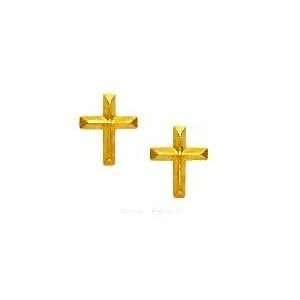  14k Yellow Petite Cross Friction Back Post Earrings 