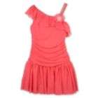 Byer Girls One Shoulder Hipster Dress Ruffle Pleated Tutu Coral
