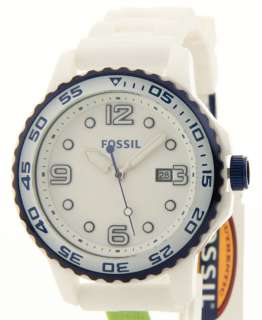 Fossil Mens CE5013 Ceramic Case Silicone Band Date Watch Sport New 