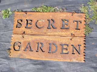 Tin Secret Garden Sign Stake Home Decor Metal Yard Ornament Rustic Art 