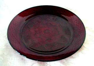 Set of 4 Ruby Red Pressed Glass Serving Plates  