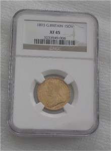 ENGLAND GOLD COIN, VICTORIA SOVEREIGN XF45 1893  