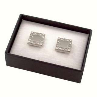   Shiny Silver Metal Cufflinks w/ Crystals in Gift Box Groomsmen  