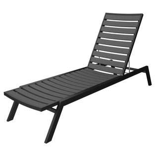   Recycled European Outdoor Chaise Lounge Chair   Black with Black Frame
