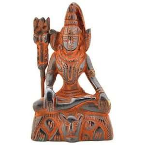 Shiva Meditating Statue   4 Height   Solid Brass with Antique Red 
