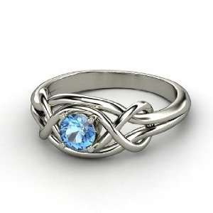    Infinity Knot Ring, Round Blue Topaz Platinum Ring Jewelry