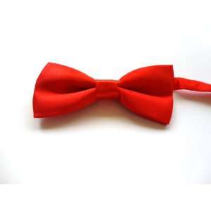  Satin Clip on Bow Tie, Mens Bow Tie, Thin Bow Tie (Red 