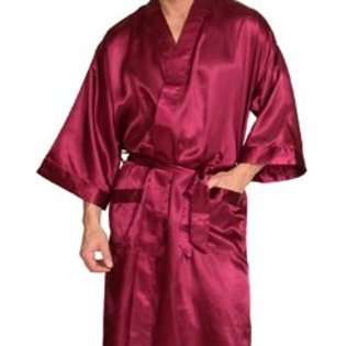 Intimo Mens Classic Satin Robe, Red, One Size Fits Most 