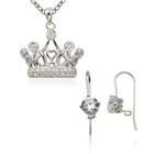   Sterling Silver Cubic Zirconia Crown Pendant, 18 and Earring Set