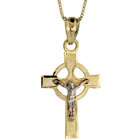 Sabrina Silver 10k Gold 7/8 in. (22mm) tall Cross Fleury Pendant, w 