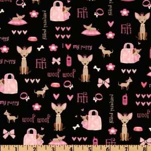  44 Wide Timeless Treasures Pampered Puppy Black Fabric 